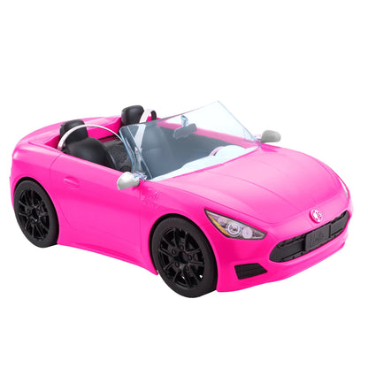 Barbie Convertible Toy Car, Bright Pink with Seatbelts and Rolling Wheels (Seats 2 Dolls), Toy for 3 Years and Up