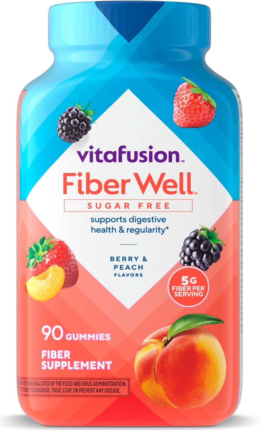 Vitafusion Fiber Well Sugar Free Fiber Supplement, Peach, Strawberry And Blackberry Flavored Supplements, 90 Count