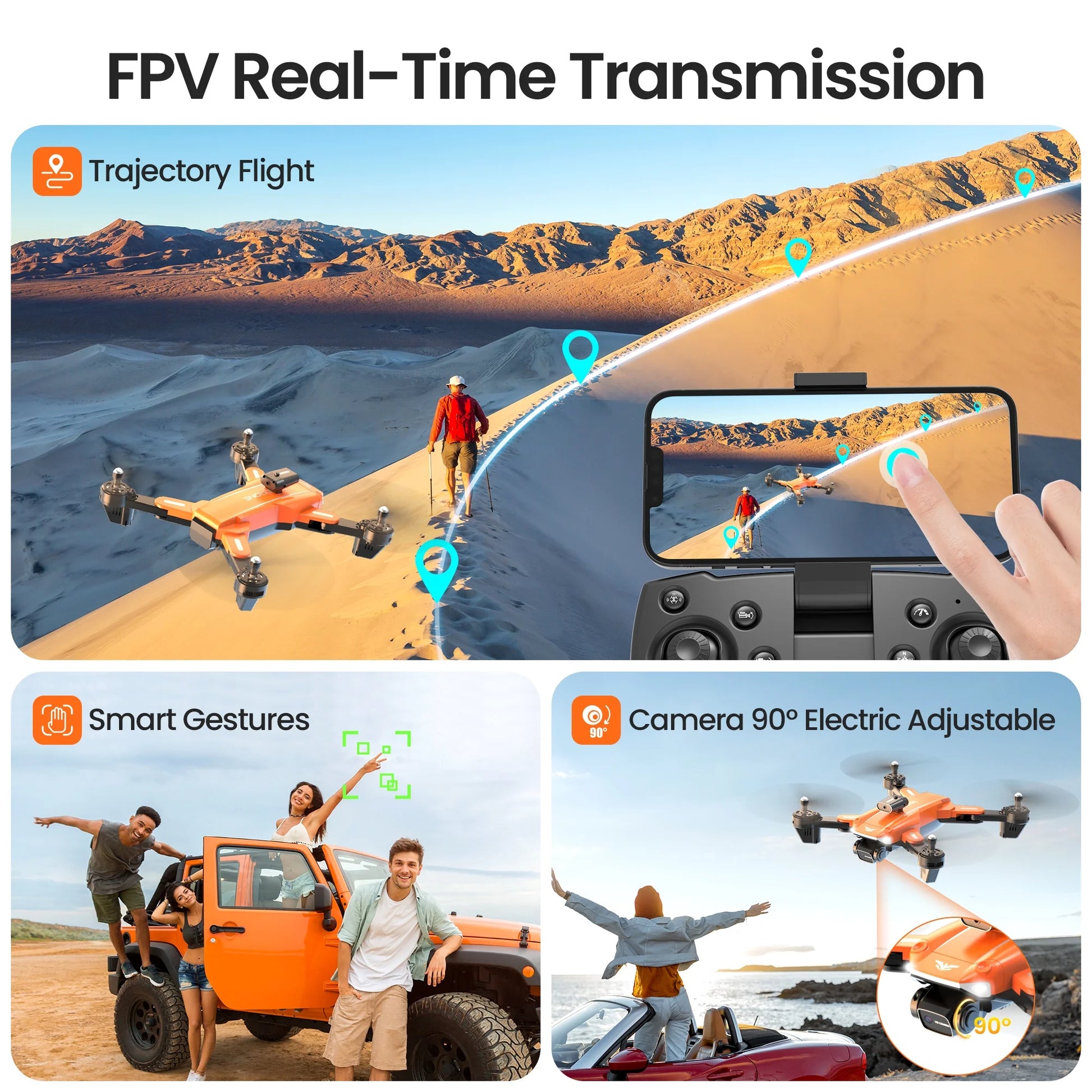 D89 Drone with Camera for Adults and Kids, FPV RC Quadcopter with 4K HD Dual Camera and Obstacle Avoidance, 3 Batteries, Orange