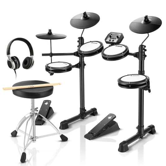 Donner Electric Drum Set for Beginner with 180+ Sounds, Quiet Mesh Kid Child Students Electronic Drum Kit with Heavy Duty Pedals, On-Ear Headphones, DED-80