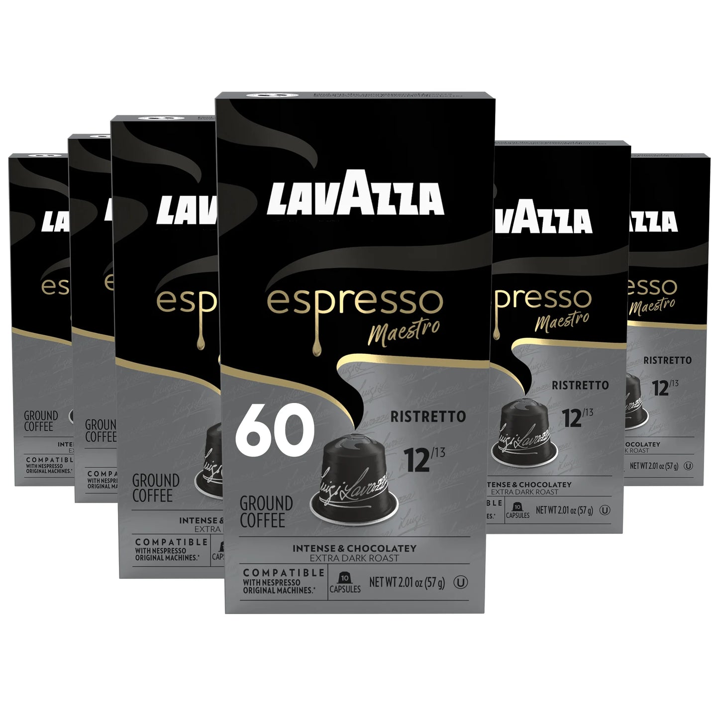 Lavazza Espresso Maestro Ristretto Aluminum Capsules Compatible with Nespresso* Original Machines, Dark Espresso Roast, Arabica and Robusta Blend (60 Capsules)