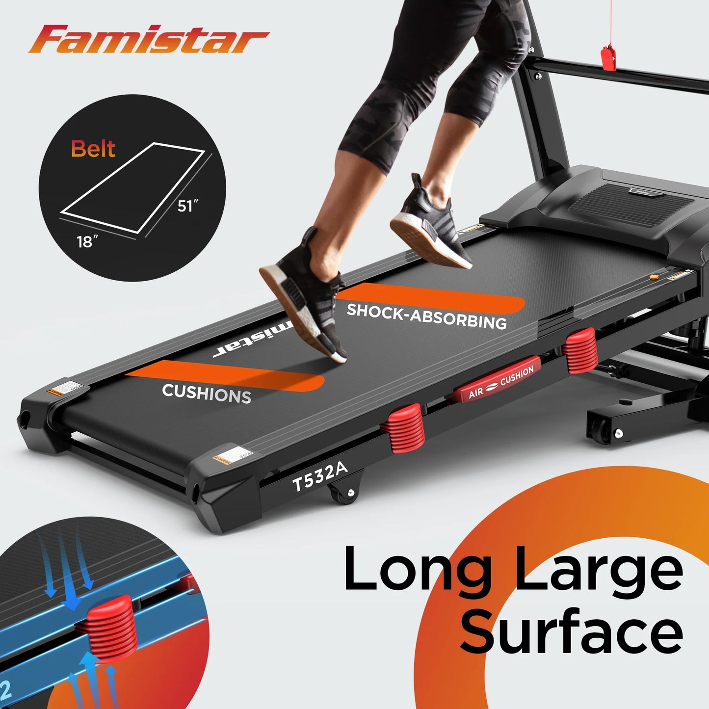 Famistar Folding Treadmill for Home with 15 Levels Auto Incline, 300LB Capacity, 10MPH Fast Speed Controls, Portable Treadmill Running Walking Machine, 4.5HP, Knee Strap Gift