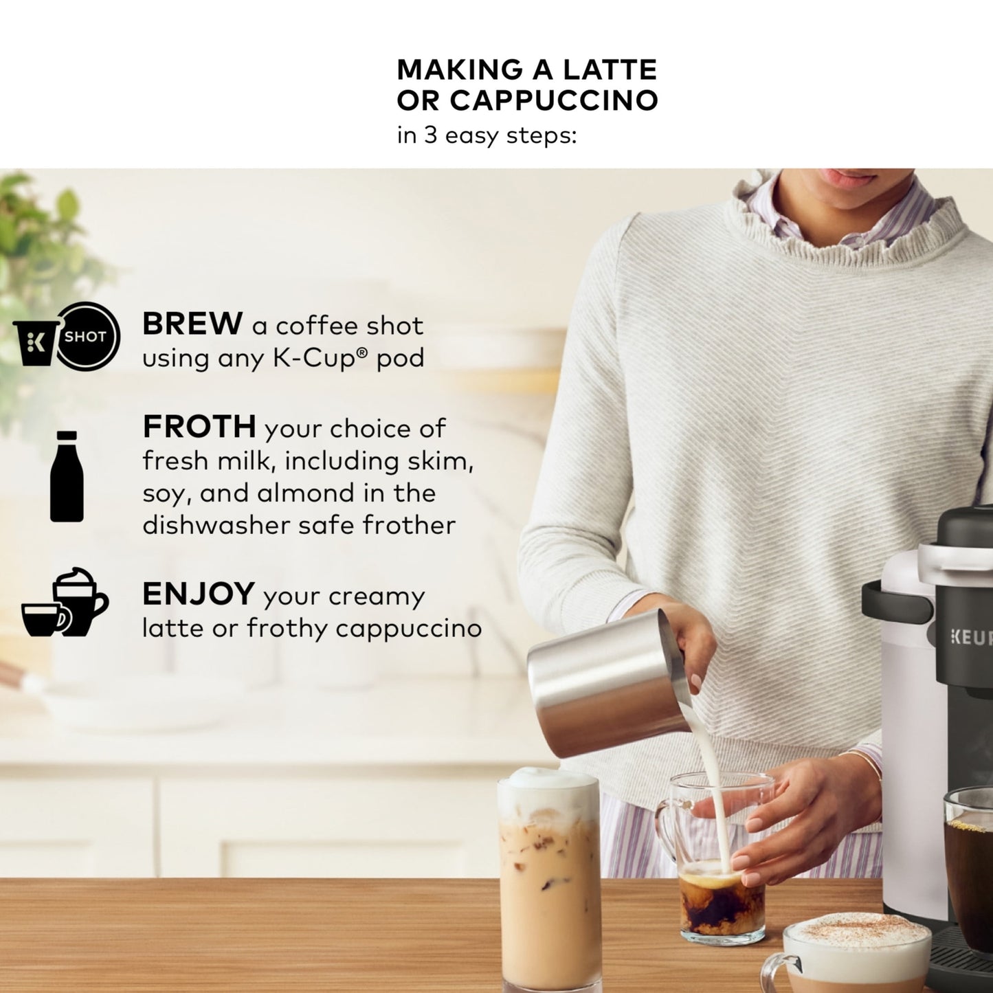 Keurig K-Cafe Single Serve K-Cup Coffee Maker, Latte Maker and Cappuccino Maker, Dark Charcoal