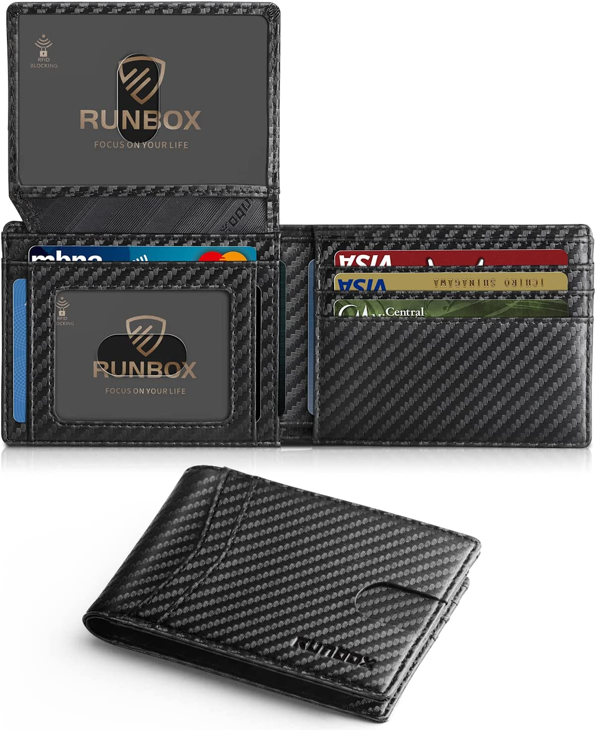 RUNBOX Wallet for Men Slim Rfid Leather 2 ID Window With Gift Box