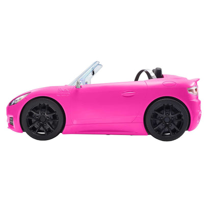 Barbie Convertible Toy Car, Bright Pink with Seatbelts and Rolling Wheels (Seats 2 Dolls), Toy for 3 Years and Up