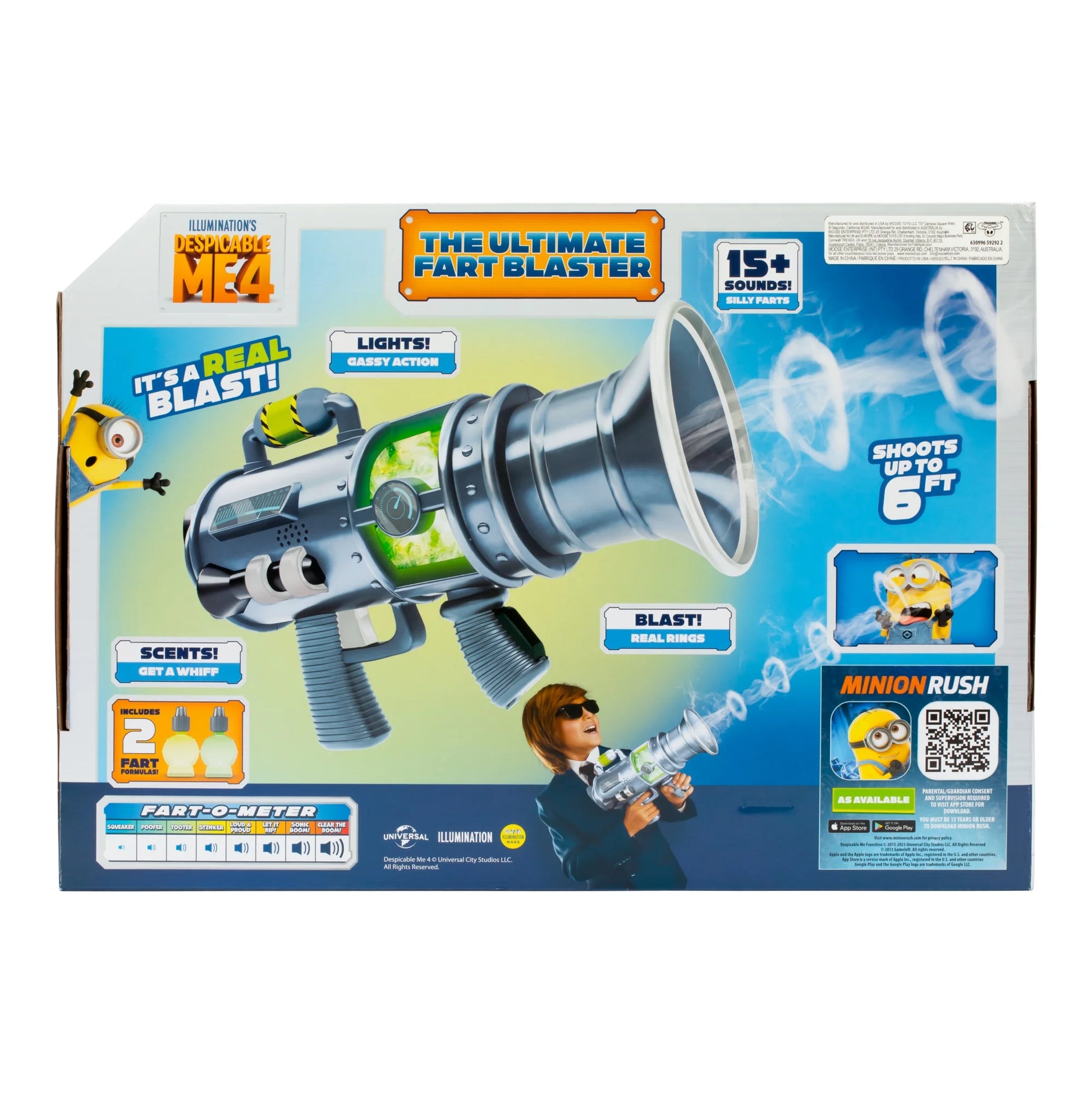 Despicable Me 4 The Ultimate Fart Blaster, Blasts out REAL Fart Rings of fog,  Lights, Sounds, Smells, Ages 4+