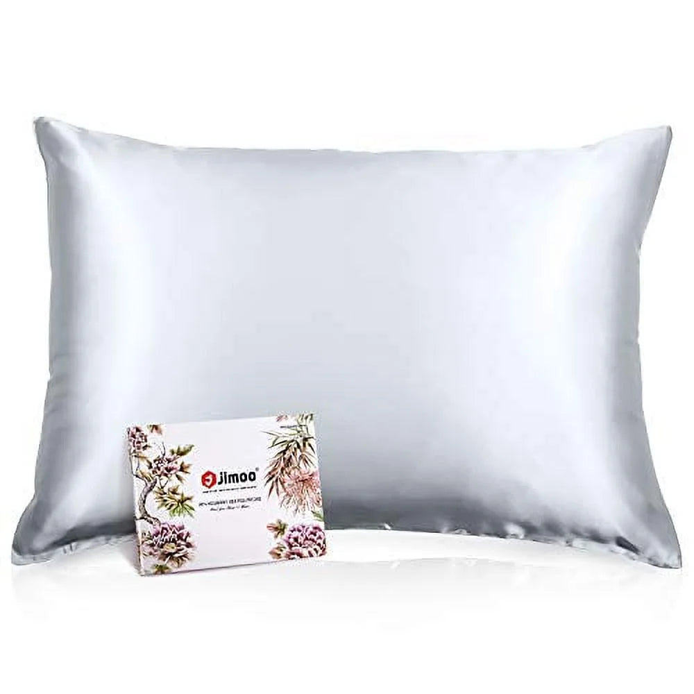 J JIMOO 100% Mulberry Silk Pillowcase for Hair and Skin, Both Sides 19 Momme Pure Natural Silk Pillowcases Soft Breathable Standard 20''×26'', Silver Grey 1 Pack