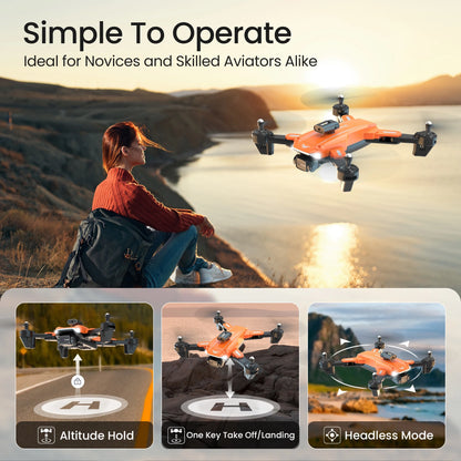 D89 Drone with Camera for Adults and Kids, FPV RC Quadcopter with 4K HD Dual Camera and Obstacle Avoidance, 3 Batteries, Orange