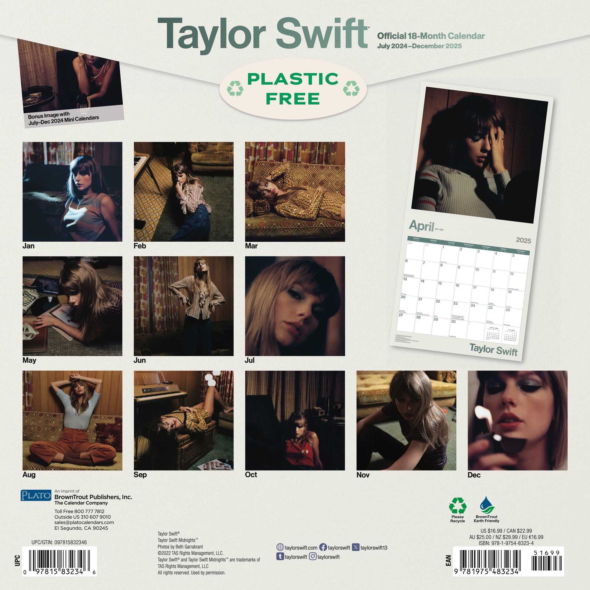 Taylor Swift OFFICIAL | 2025 12x24" (Hanging) 18 Month Wall Calendar | Jul '24 - Dec '25 | Plato