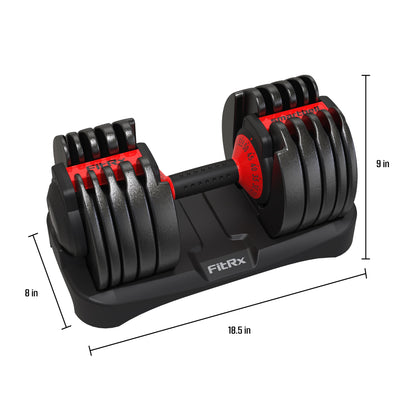 FitRx SmartBell, Quick-Select Adjustable Dumbbell for Home Gym, 5-52.5 lbs. Weight, Black, Single