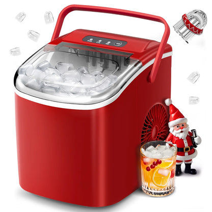 KISSAIR Countertop Ice Maker, Portable Ice Machine with Self-Cleaning, 26Lbs/24H, 9 Ice Cubes Ready in 6 Mins, for Home/Kitchen/Bar, Red