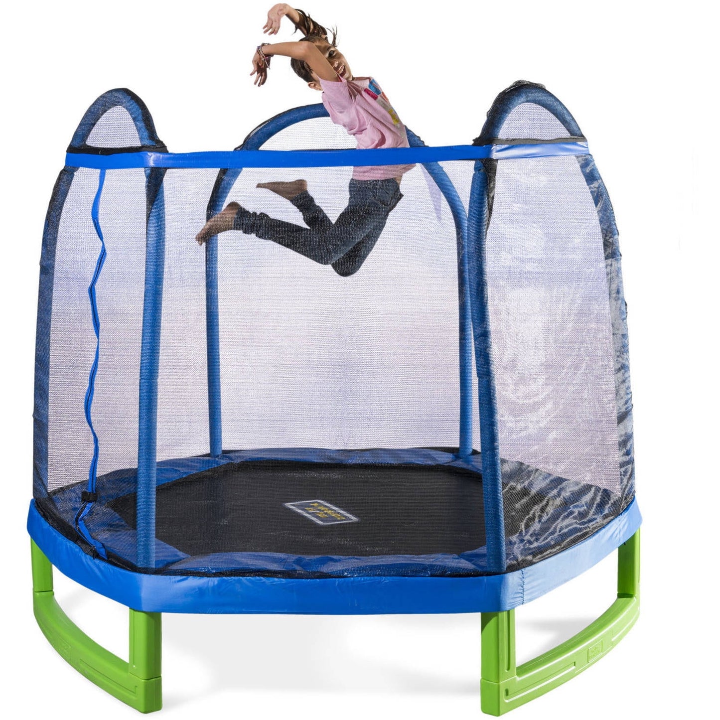 Bounce Pro 7-Foot My First Trampoline Hexagon (Ages 3-10) for Kids, Blue/Green