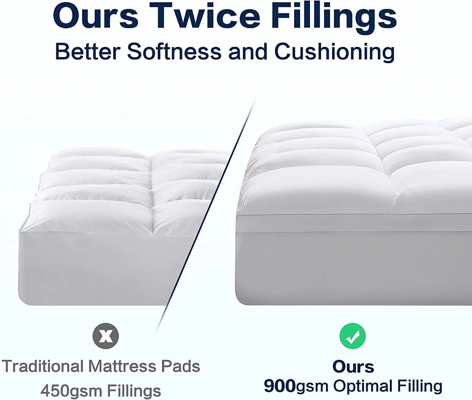 EMONIA 100% 400TC Mattress Topper Queen for Back Pain, Extra Thick Cooling Mattress Pad, Mattress Protector Pillow Top Mattress Cover with 8-21" Deep Elastic Pocket, Plush Soft Down (White, Queen)