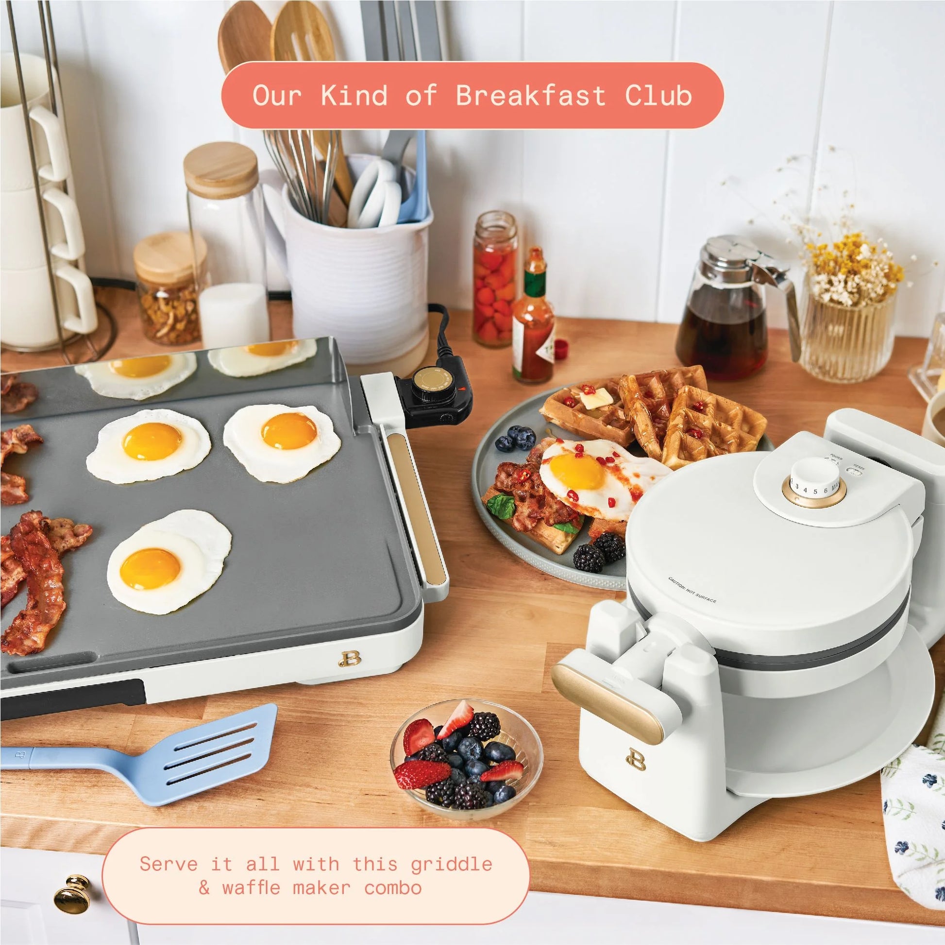 Beautiful Electric Griddle/Waffle Maker Breakfast Set, White Icing by Drew Barrymore