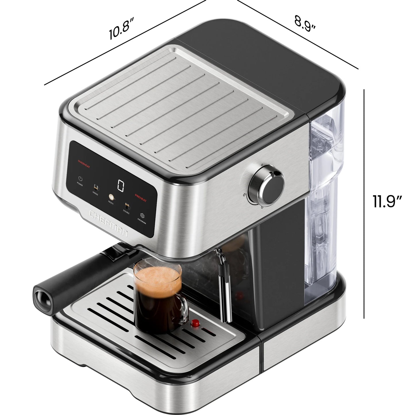 Chefman CraftBrew 15-Bar Espresso Machine w/ Steam Wand and Touch Controls – Stainless Steel, New