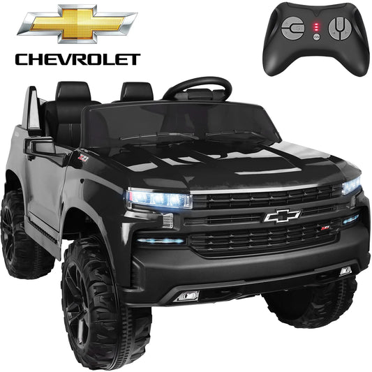 Chevrolet Silverado 24V Powered Ride on Cars for Kids, Extra large Real 2 Seat Ride on Toys with Remote Control, LED Light, MP3 Player, Electric Vehicles Ride on Truck for Boys Girls Gifts, Black