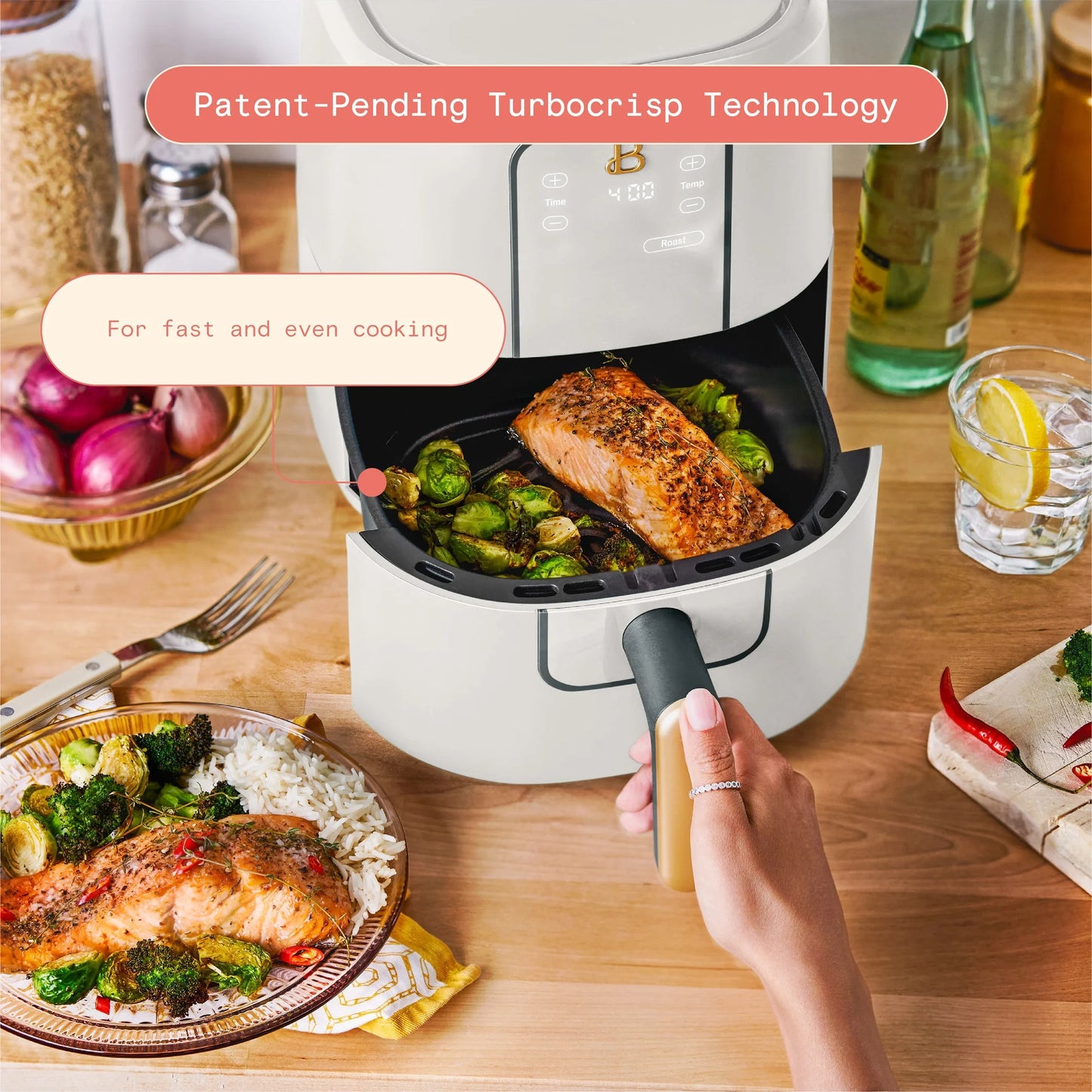 Beautiful 3 Qt Air Fryer with TurboCrisp Technology, White Icing by Drew Barrymore