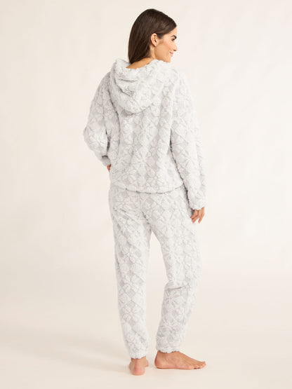 Joyspun Women's Embossed Plush Pajama Set, 2-piece, Size XS to 2X