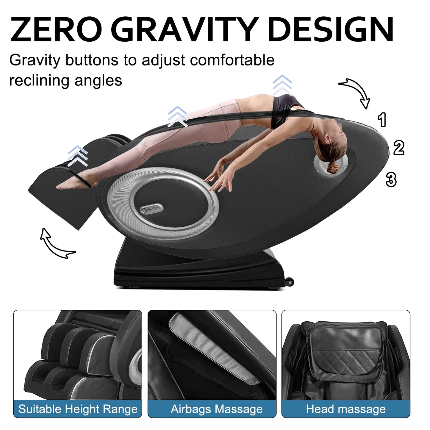 BILITOK Massage Chair Zero Gravity Full Body with Heating and Bluetooth Black