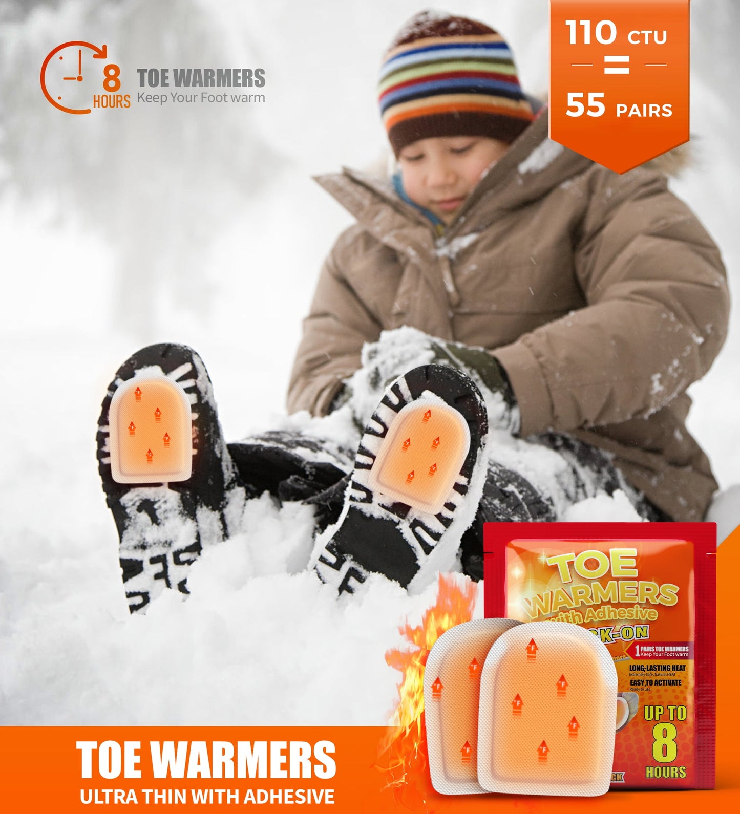 NFTIGB 55 Pack Foot Toe Warmers with Adhesive Backing, Air Activated Disposable Hand Warmer 8H Heat