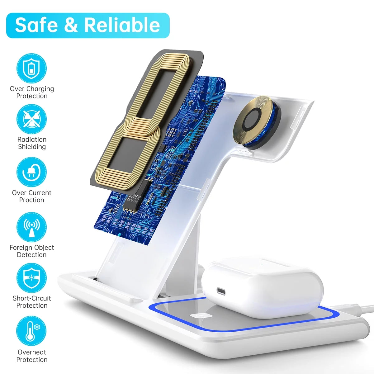 2024 Upgraded Wireless Charging Station, 18W 3 in 1 Charger Station, Fast Charging Dock Stand for iWatch Series 10/9/8/7/6/SE/5/4/3/2, Compatible with iPhone 16 15 14 13 12 11 Pro/XS/Samsung & AirPod