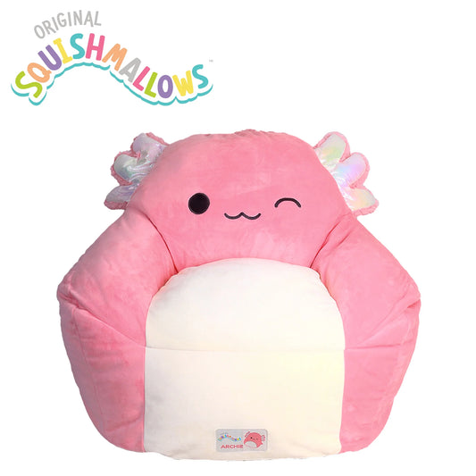 Squishmallows Official Archie Bean Bag Chair - 30 in Wide Kids Squishy Soft Chair, Pink/White