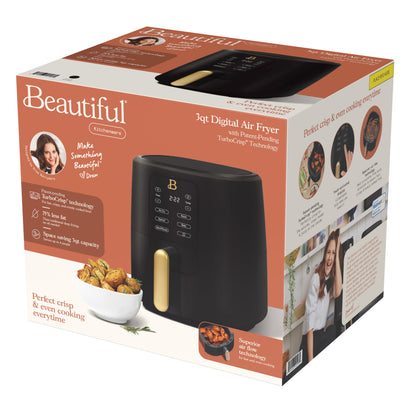 Beautiful 3 Qt Air Fryer with TurboCrisp Technology, Black Sesame by Drew Barrymore