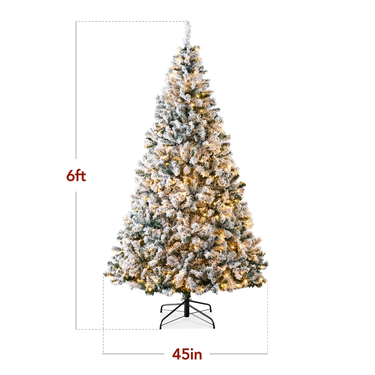 Best Choice Products 6ft Pre-Lit Holiday Christmas Pine Tree w/ Snow Flocked Branches, 250 Warm White Lights