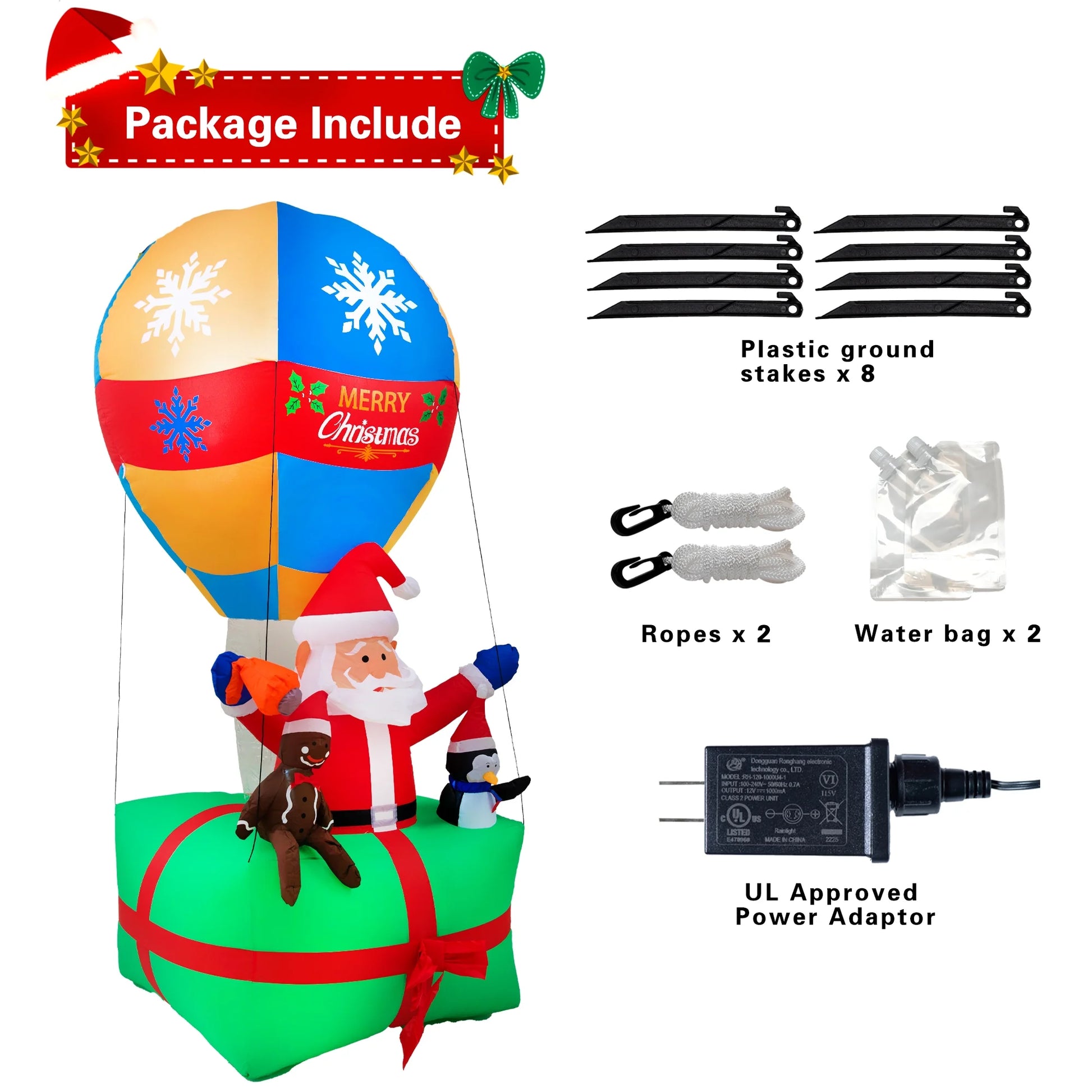 Yexmas 9FT Inflatable Christmas Santa Claus in Hot Air Balloon , Prelit Christmas Decoration with LED Lights for Holiday/Party/Xmas/Yard/Garden