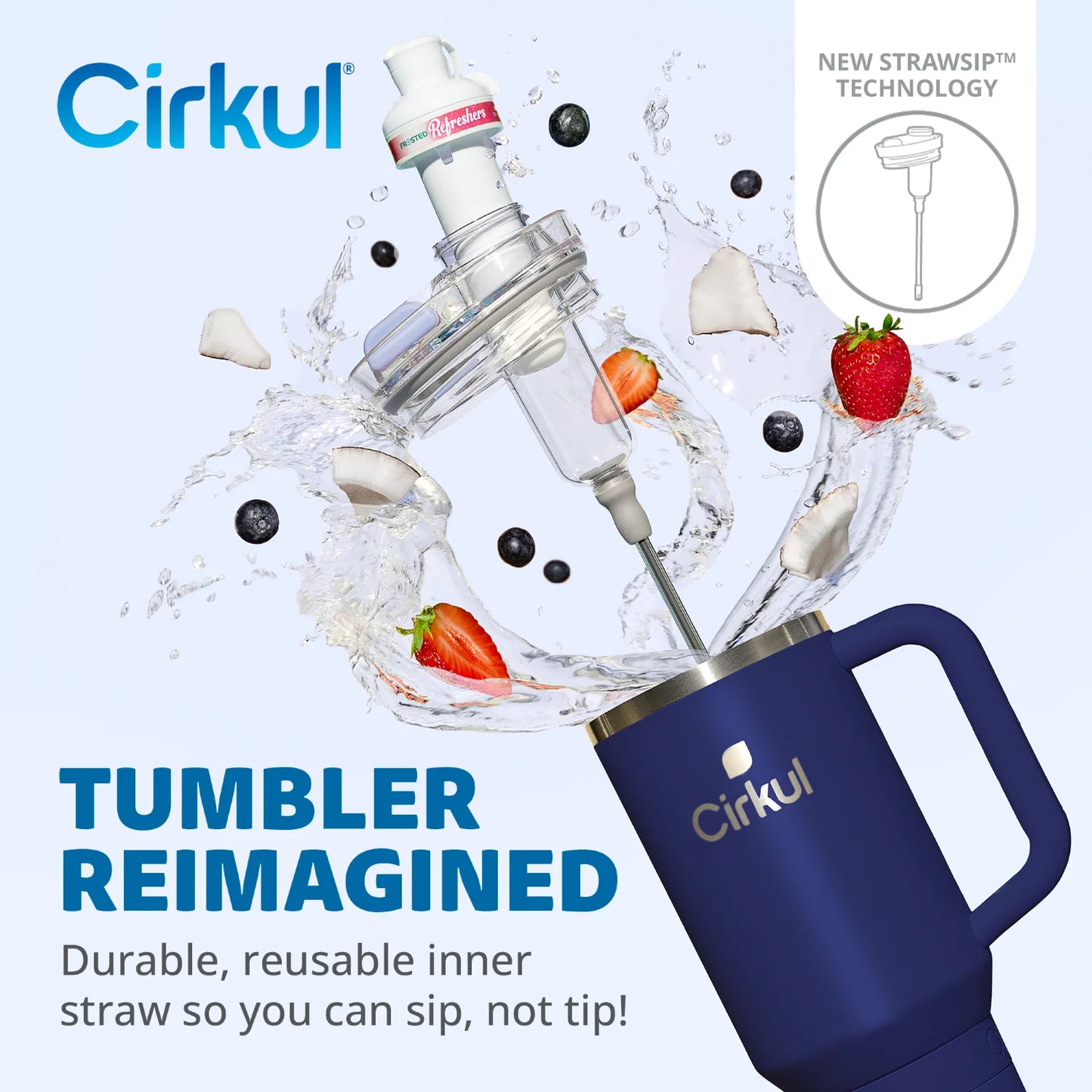 Cirkul 40oz All-Day StrawSip Double-Wall Insulated Stainless Steel Tumbler with Handle, Midnight Blue (Dark Blue)