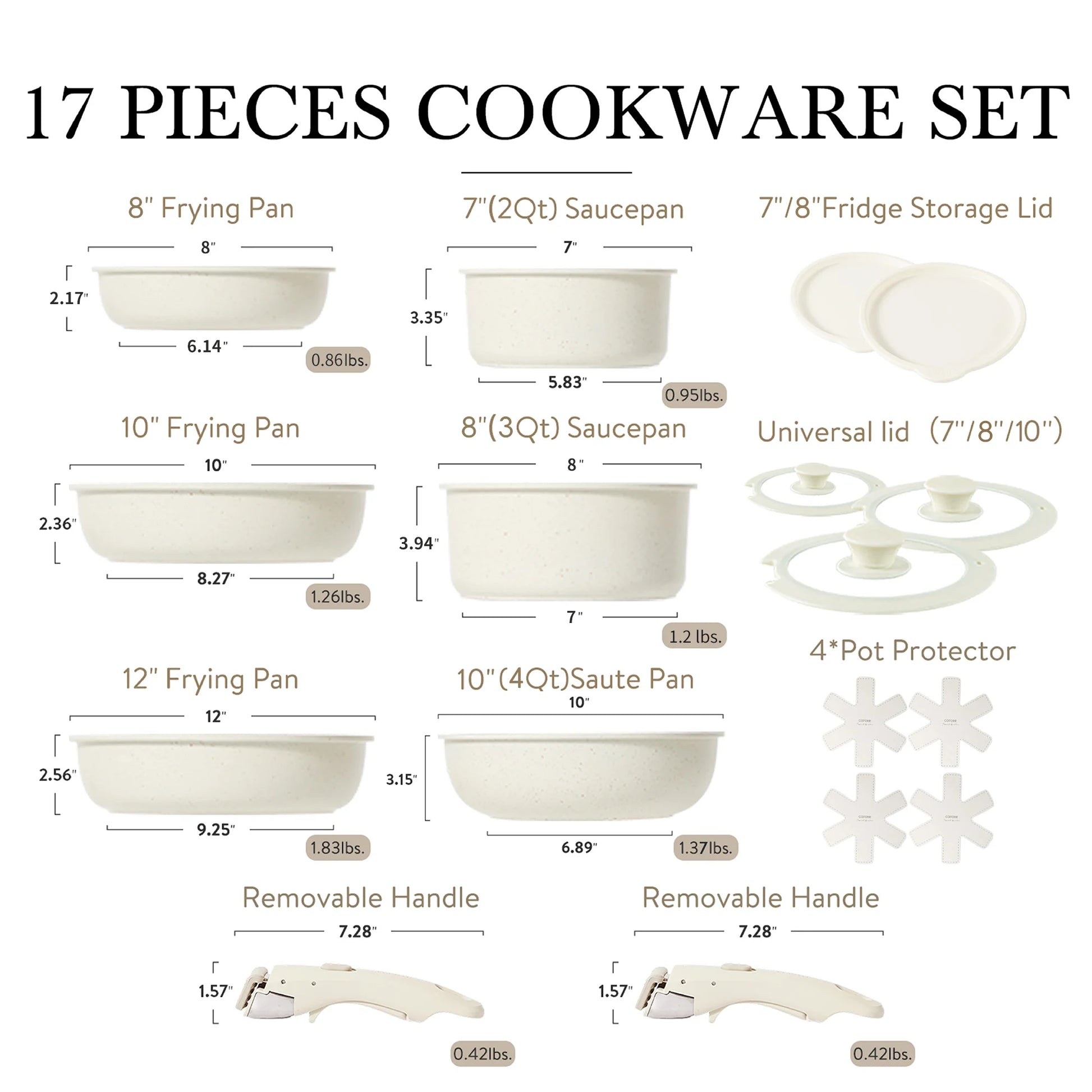 Carote Nonstick Cookware Sets, 17 Pcs Granite Non Stick Pots and Pans Set with Removable Handle