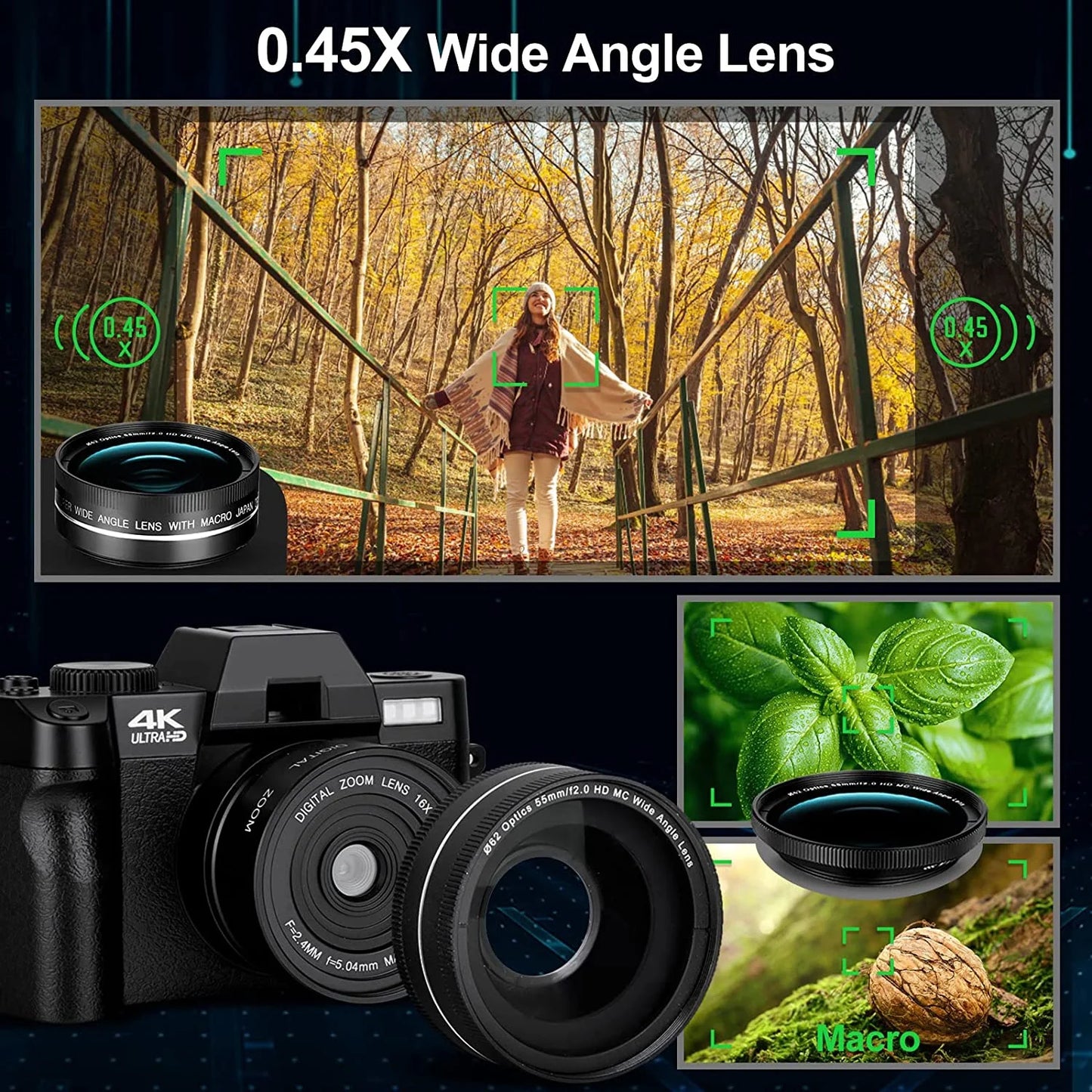 NBD Digital Camera 4K Ultra HD 48MP All-in-One Vlogging Camera with Wide Angle Lens, Digital Zoom 16x and 3" Screen