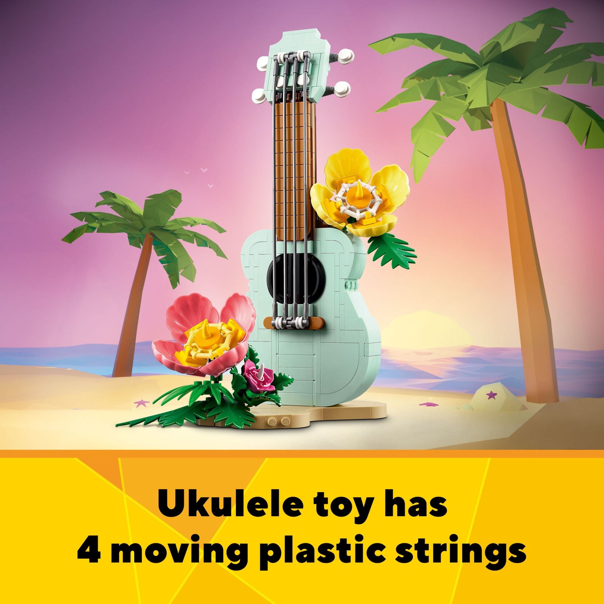 LEGO Creator 3 in 1 Tropical Ukulele Instrument Toy, Transforms from Ukulele to Surfboard Toy to Dolphin Toy, Sea Animal Toy, Beach-Themed Birthday Gift Idea for Girls and Boys Ages 8 and Up, 31156