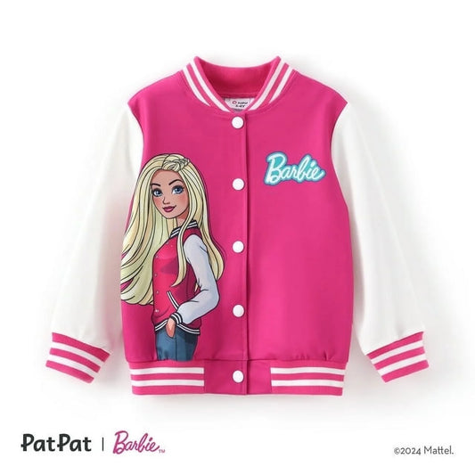 Barbie Girls Bomber Jacket Graphic and Letter Print Colorblock Lightweight Sweatshirt Varsity Jacket Gift Sizes 3-10