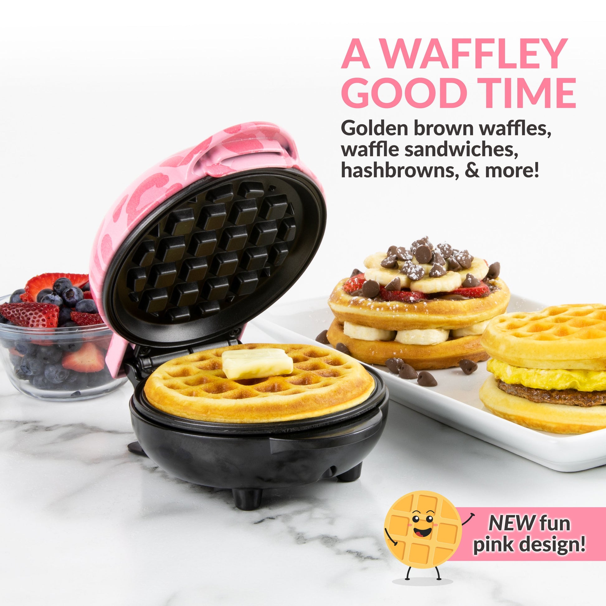 MyMini Waffle Maker, Pink Leopard Print