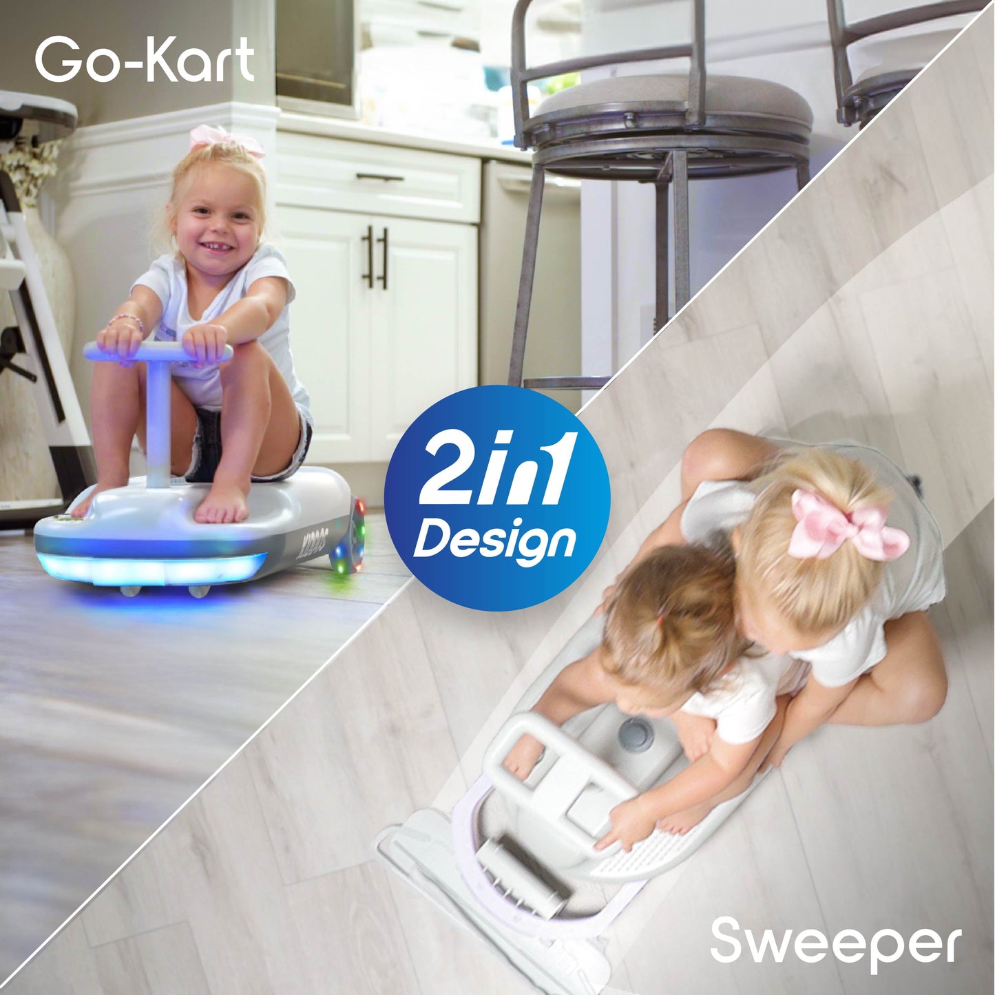 Tzumi Mop On-the-Go Kart 2 in 1 Electric Sweeper Floor Cleaner Cart for Kids Ages 3 and Up