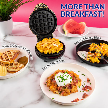 MyMini Waffle Maker, Brown & Black Leopard Print