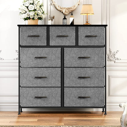 Yangming 9 Drawer Fabric Dresser for Bedroom, Chest of Drawer Organizer Storage Cabinet for Closet, Entryway, Grey