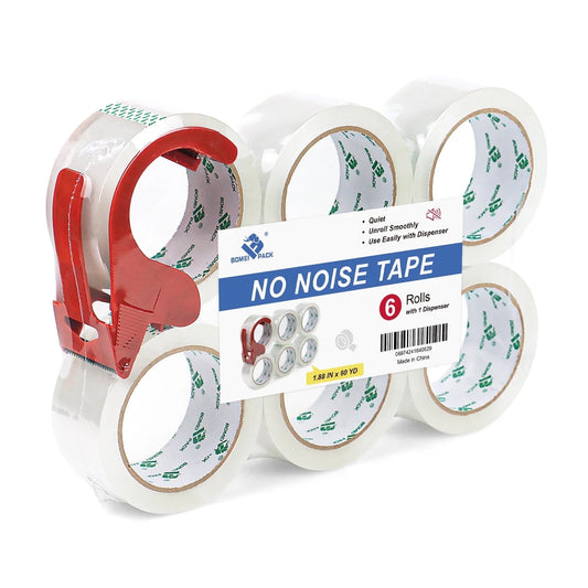 BOMEI PACK No Noise Packing Tape,1.88in x 60y ,6 Pack,Transparent,BOPP Acylic Tape