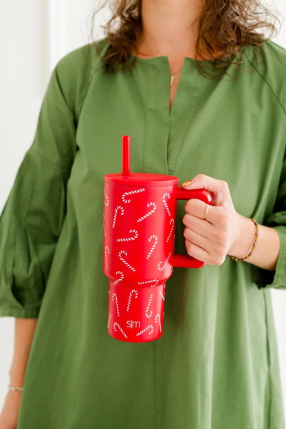 Simple Modern 30 fl oz Insulated Stainless Steel Trek Tumbler with Straw Lid | Candy Canes