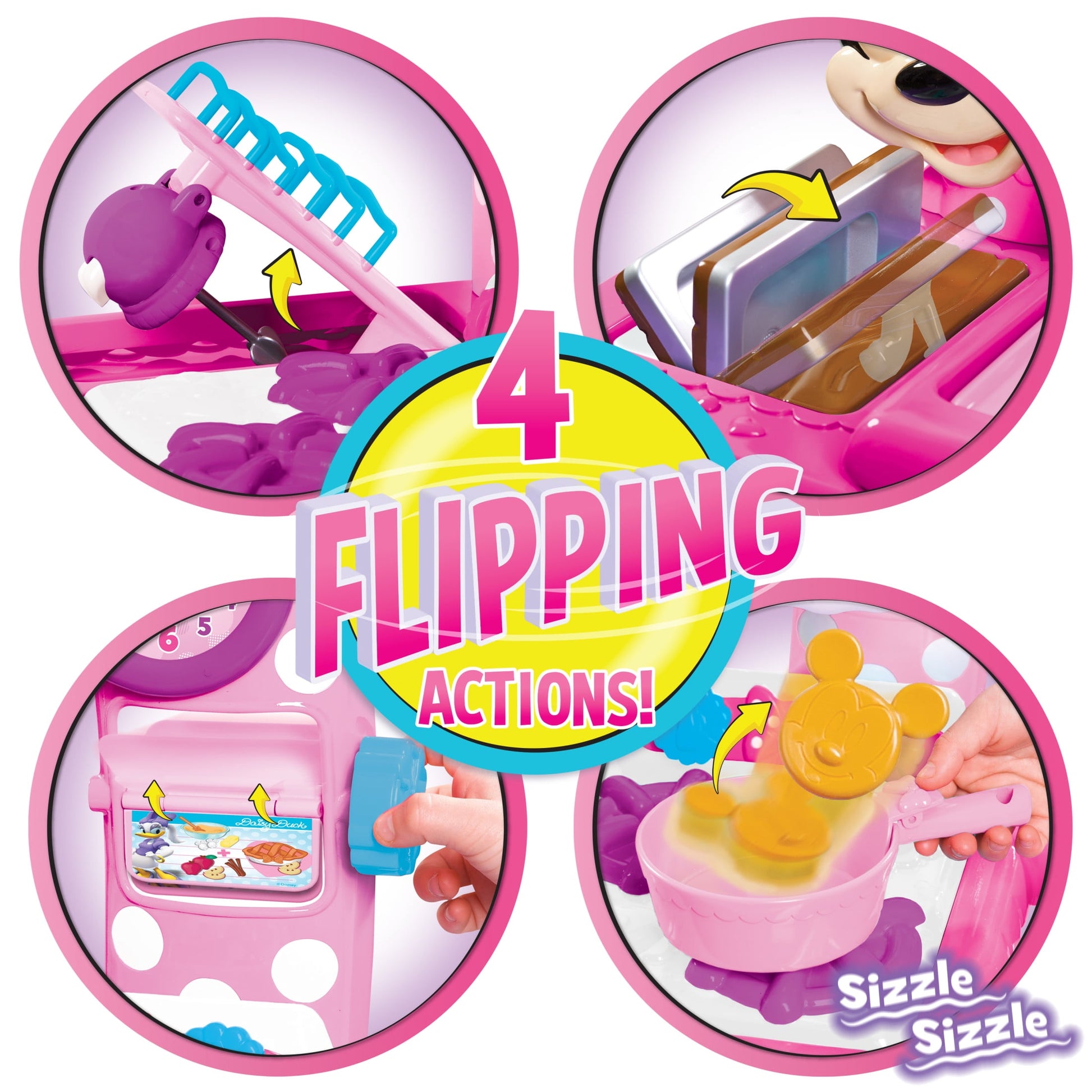 Disney Junior Minnie Mouse Flipping Fun Pretend Play Kitchen Set, Play Food, Realistic Sounds, Kids Toys for Ages 3 up