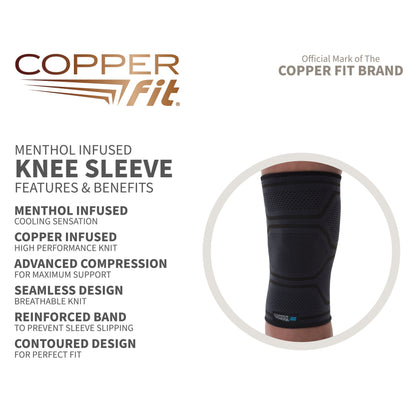 Copper Fit® Ice Knee Compression Sleeve Infused with Menthol, Large/XL, Black, 1-Pack, FSA HSA Eligible