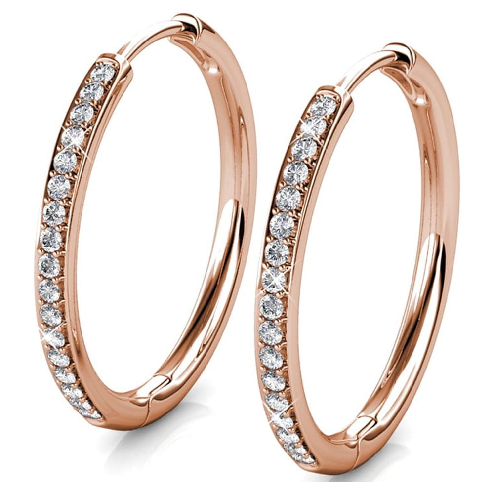 Cate & Chloe Bianca 18k Rose Gold Drop Dangle Hoop Earrings with Swarovski Crystals Gift for Women