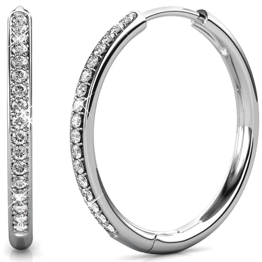 Cate & Chloe Bianca 18k White Gold Drop Dangle Hoop Earrings with Swarovski Crystals Gift for Women