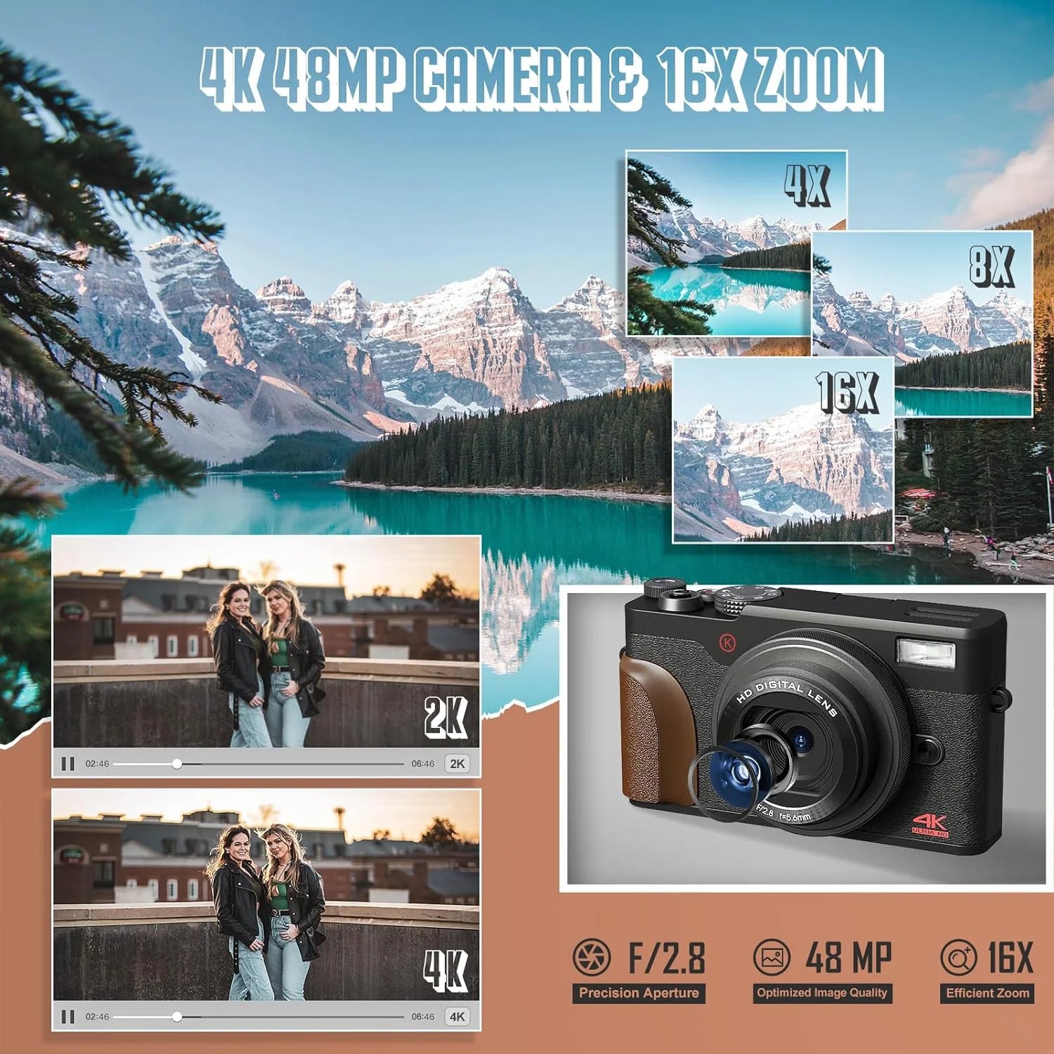 NBD Digital Camera 4K 56MP Cameras for Photography for Youtube with 32GB SD Card