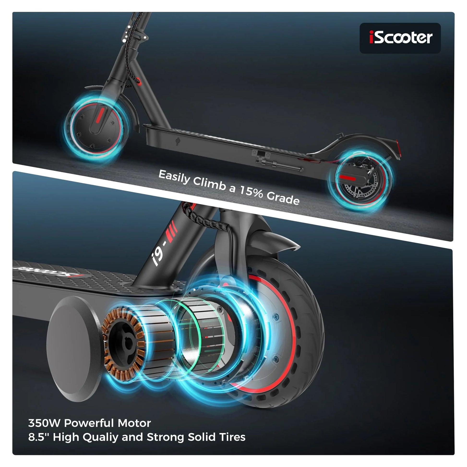 iScooter Electric Scooter,12-21 Miles Range, 19 MPH Top Speed, 350W Foldable Commuting Electric Scooter with Double Braking System and APP for Adults and Teens