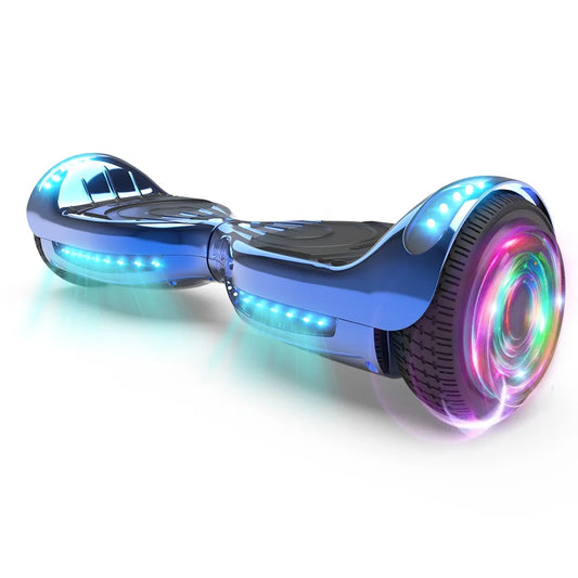 Flash Wheel Hoverboard 6.5" Bluetooth Speaker with LED Light Self Balancing Wheel Electric Scooter - Chrome Blue