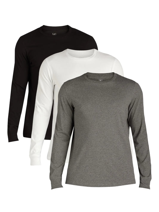 George Men's and Big Men's 3-Pack Crewneck Tee with Long Sleeves, Sizes XS-3XLT