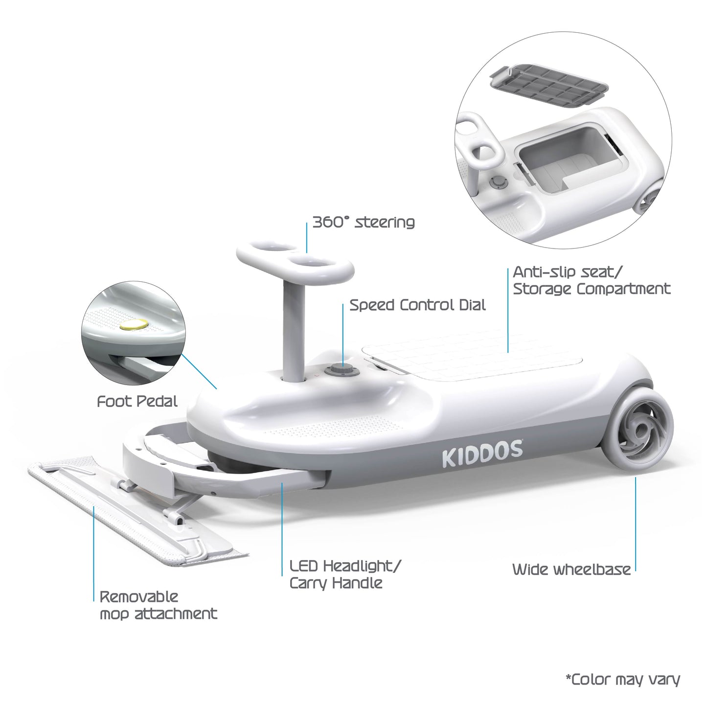 Tzumi Mop On-the-Go Kart 2 in 1 Electric Sweeper Floor Cleaner Cart for Kids Ages 3 and Up