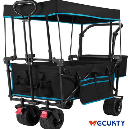 VECUKTY Collapsible Garden Wagon Cart with Removable Canopy Black